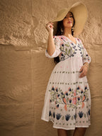 Multi Emb Pure Cotton Fit & Flare Dress
