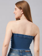 Blue Crop Tube Denim Top