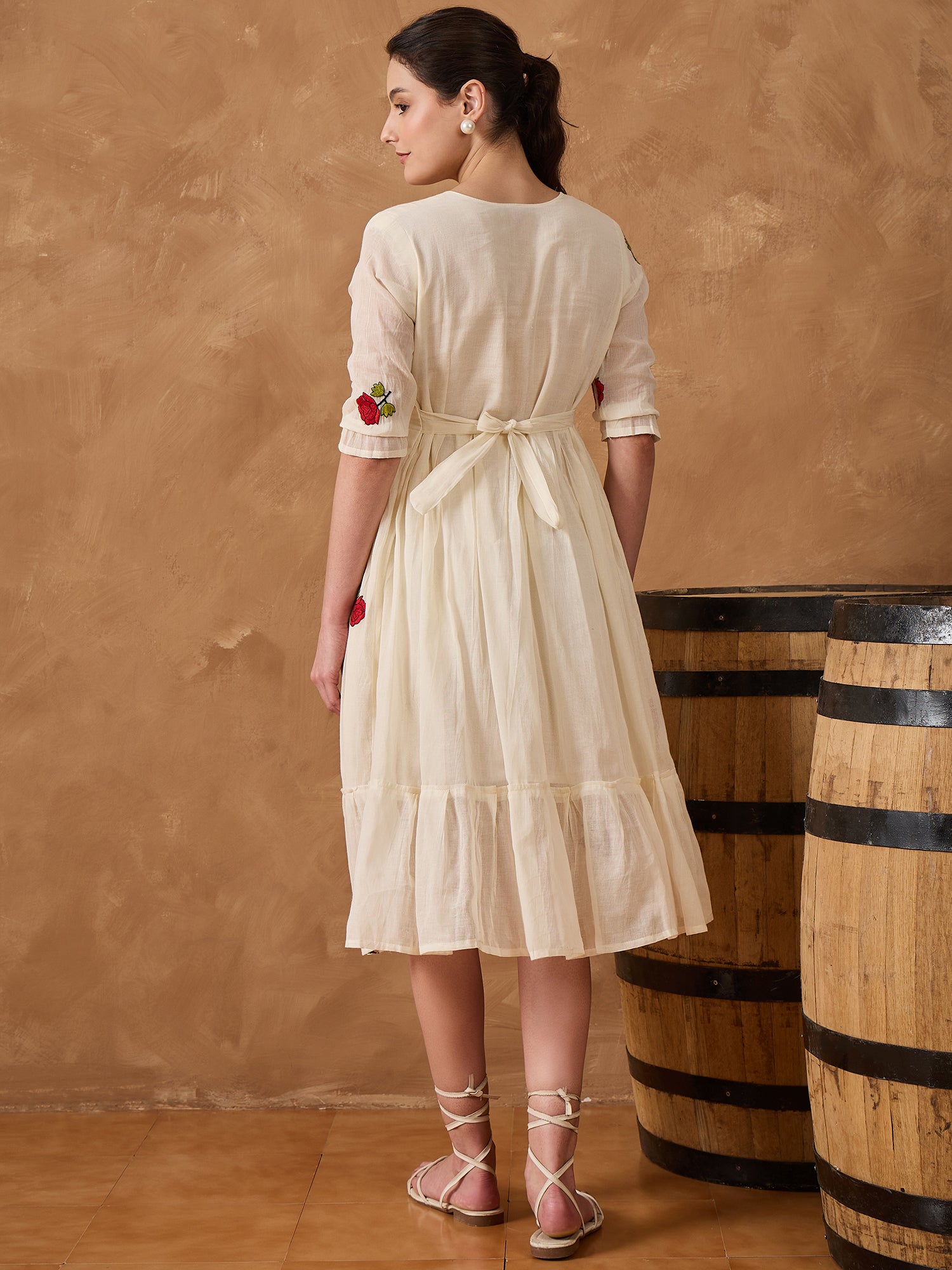 Floral Emb Pure Cotton Fit & Flare Dress