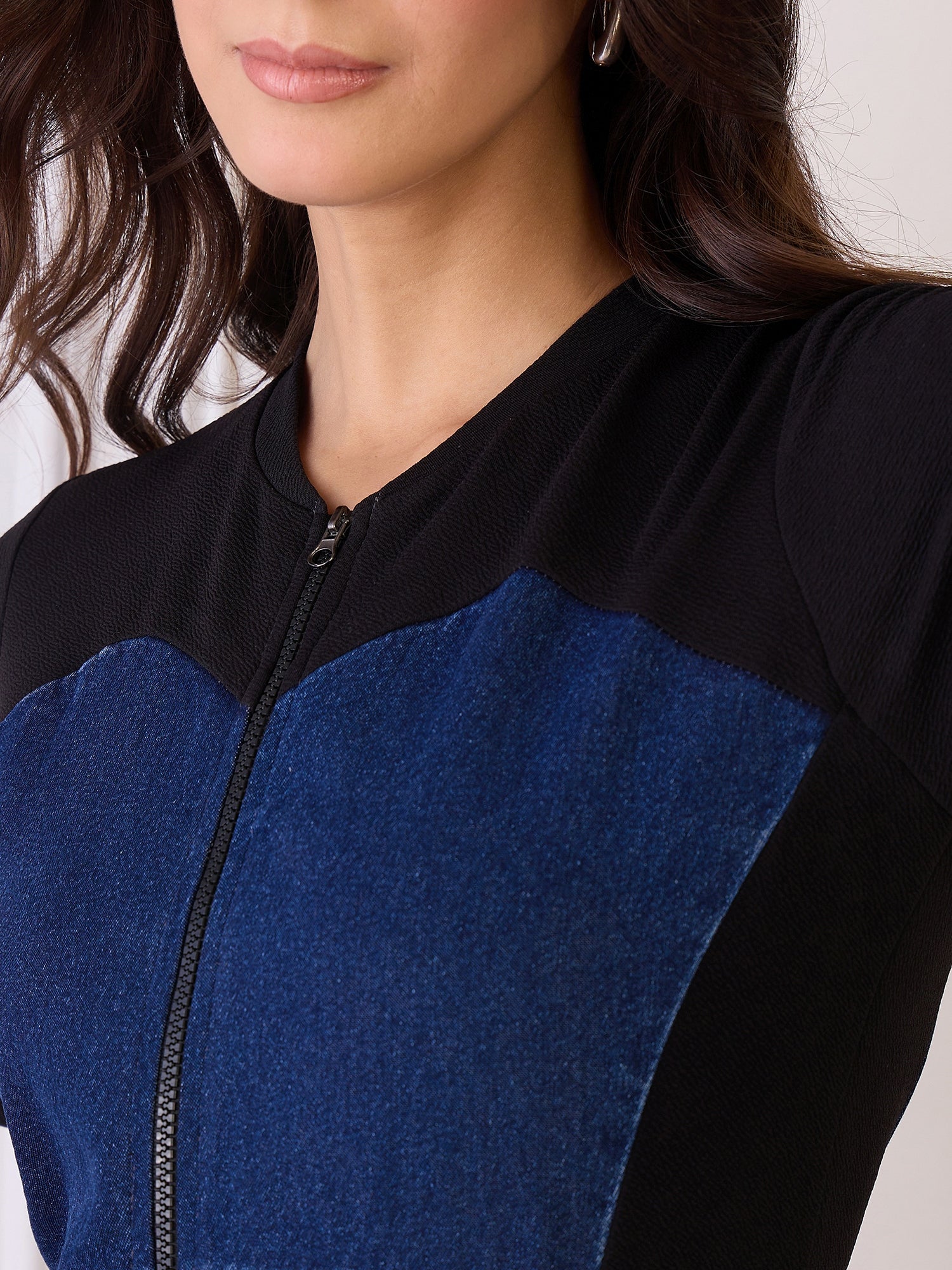 Denim Colour Block Zipper Dress