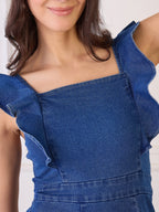Denim Frill Detail Fit and Flare Dress