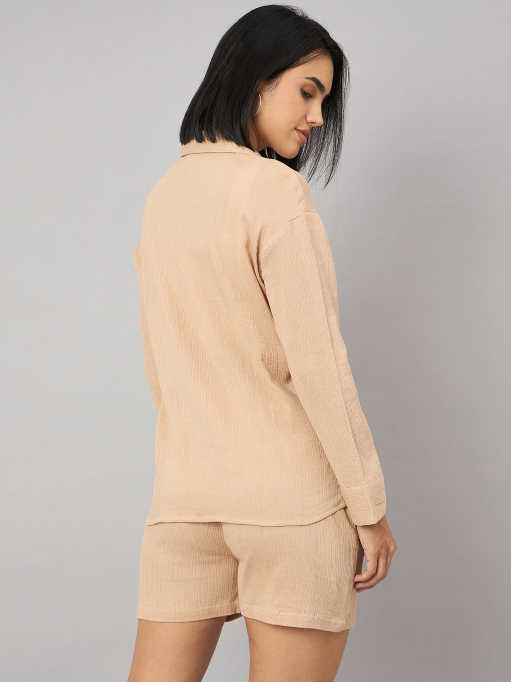Beige Pure Cotton Shorts Set