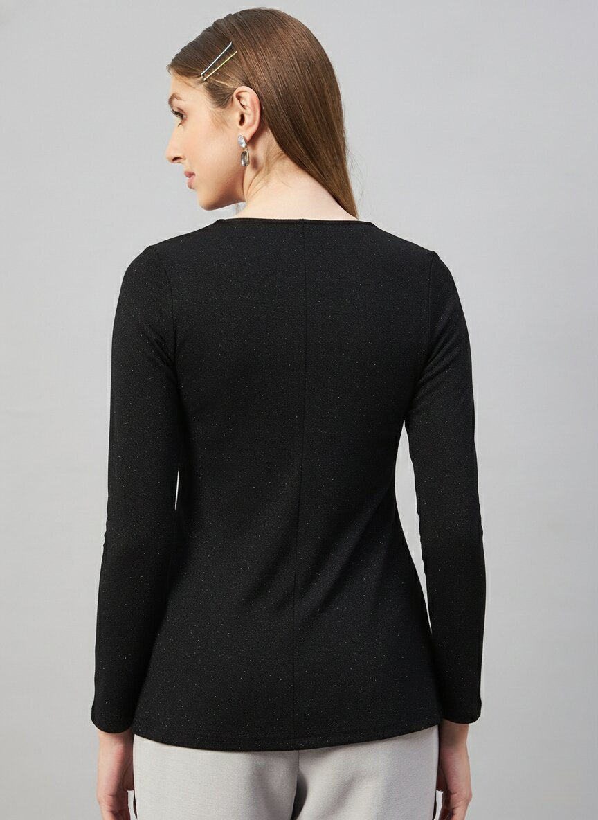 Black Glitter  Square Neck  Peplum Top