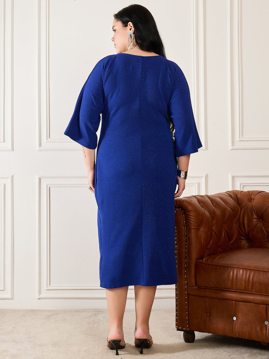 Royal Blue Plus Size Front Shimmer Dress