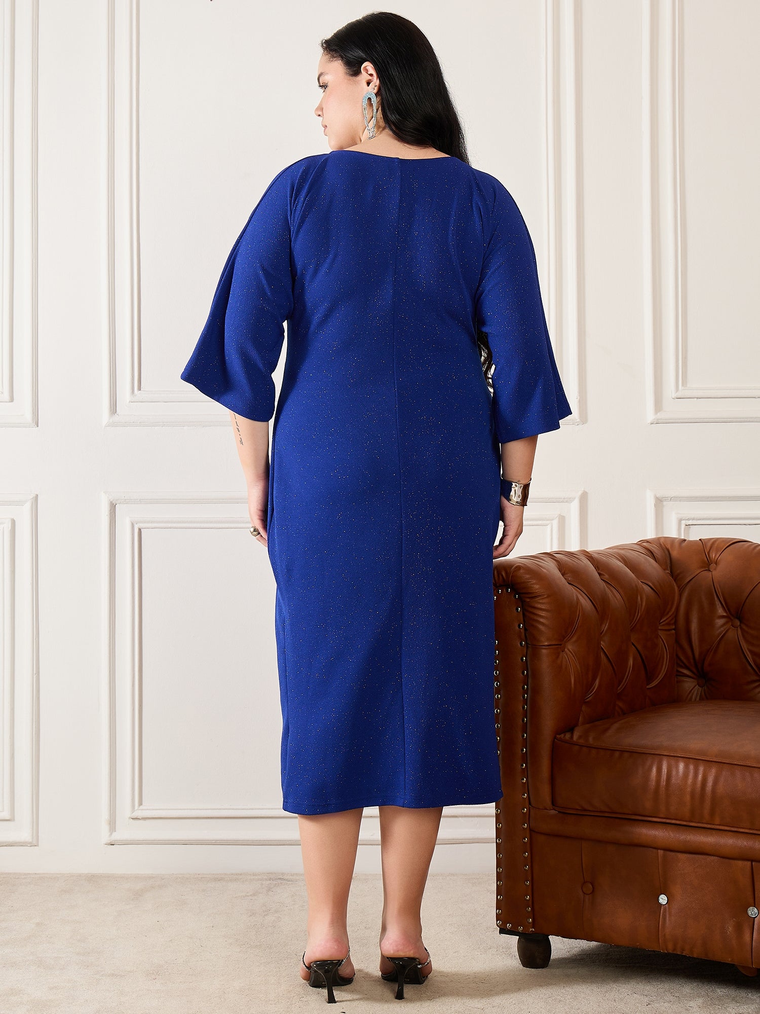 Royal Blue Plus Size Front Shimmer Dress