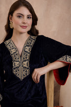 Green V Neck Luxury Velvet Abaya Dress