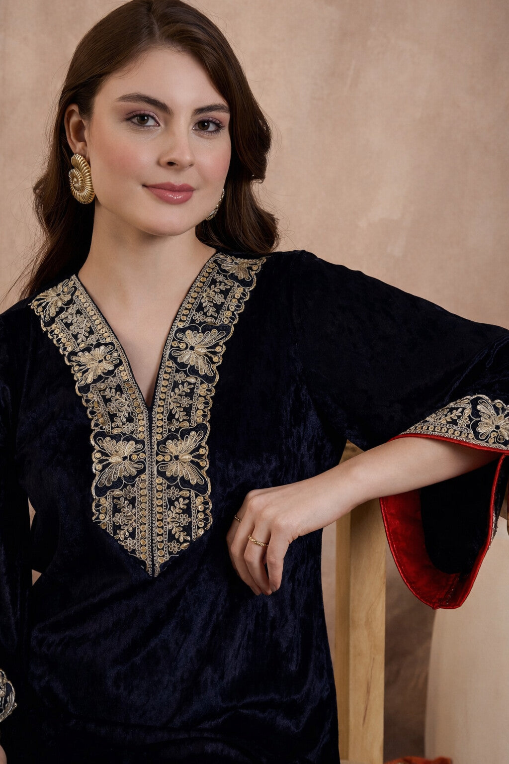 Green V Neck Luxury Velvet Abaya Dress