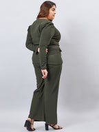 Olive Front Button Blazer Top With Pants