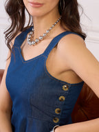 Denim Fit and Flare Button Detail Dress
