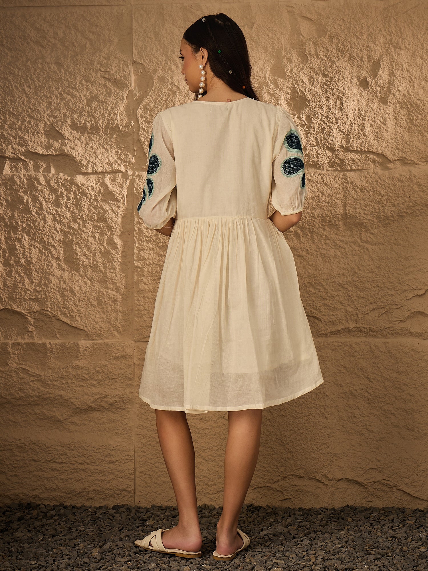 Multi Emb Pure Cotton Fit & Flare Dress