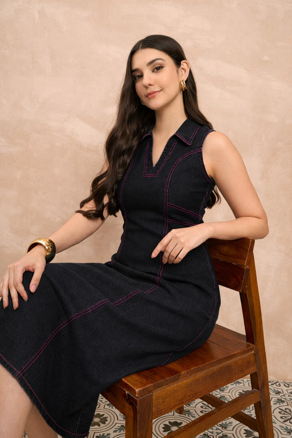 Black Denim Light Wash Maxi Dress