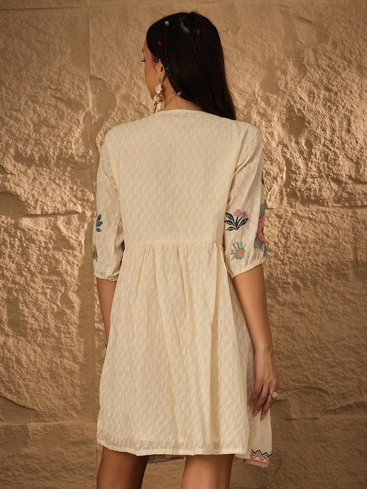Multi Emb Pure Cotton Fit & Flare Dress