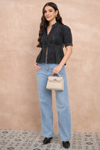 Denim Blouson Top