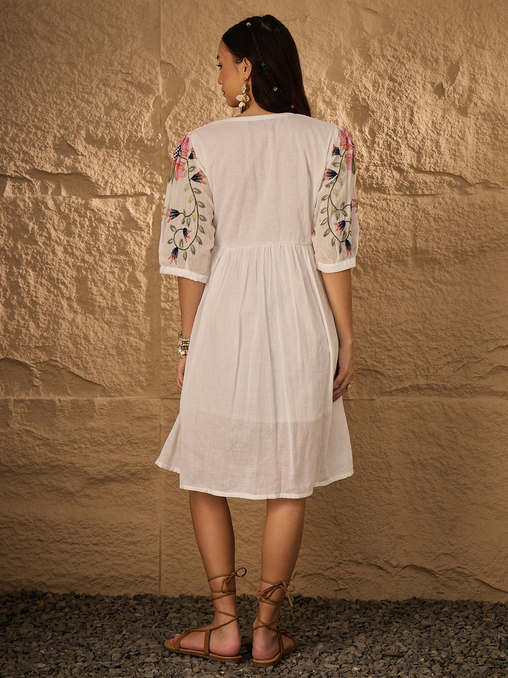 Multi Emb Pure Cotton Fit & Flare Dress