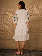 Multi Emb Pure Cotton Fit & Flare Dress