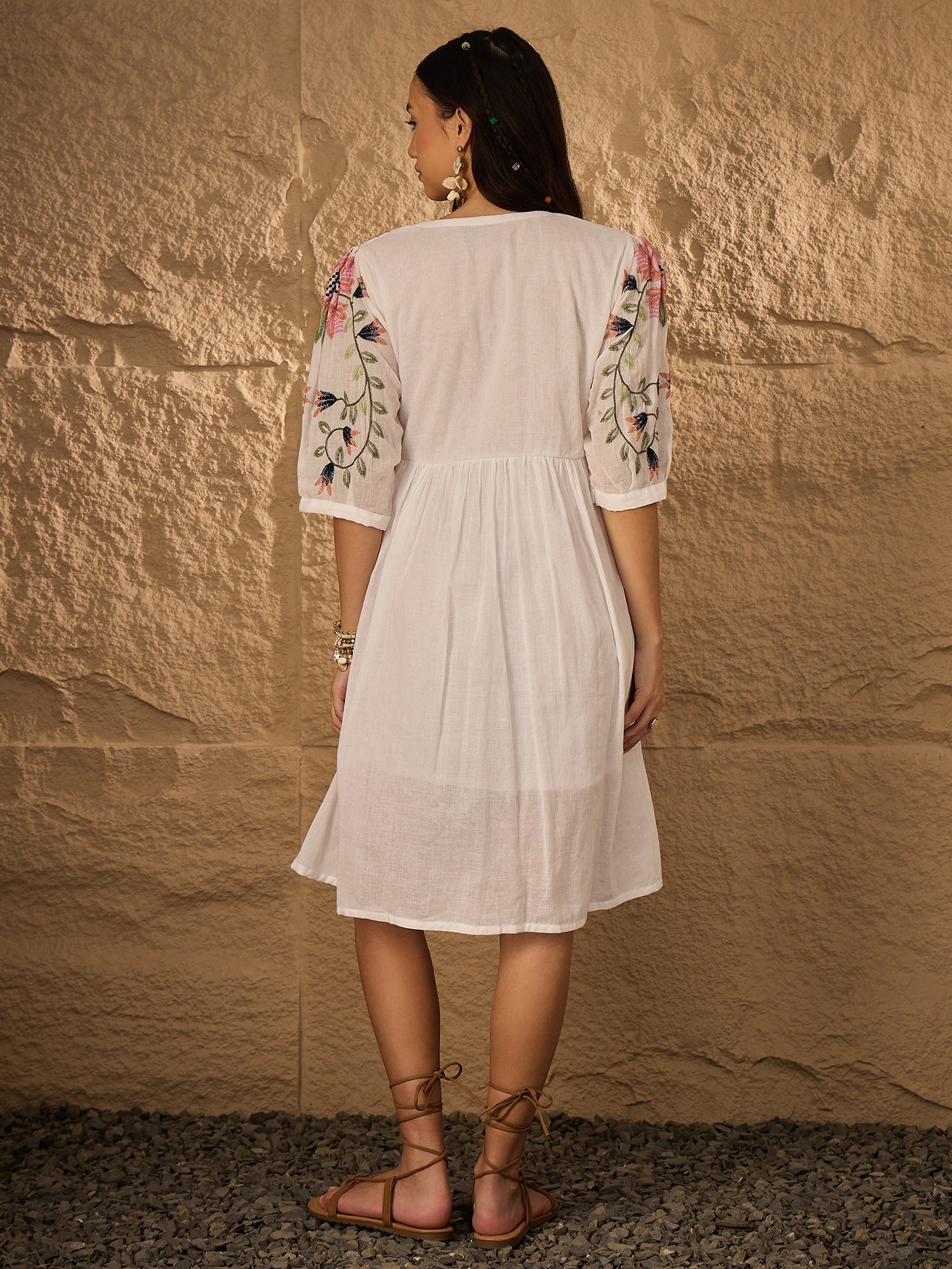Multi Emb Pure Cotton Fit & Flare Dress