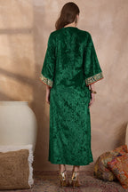 Green V Neck Luxury Velvet Abaya Dress