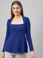Royal Blue  Glitter Square Neck  Peplum Top
