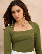 Olive Square Neck  Peplum Top
