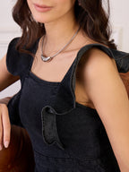 Denim Frill Detail Fit and Flare Dress