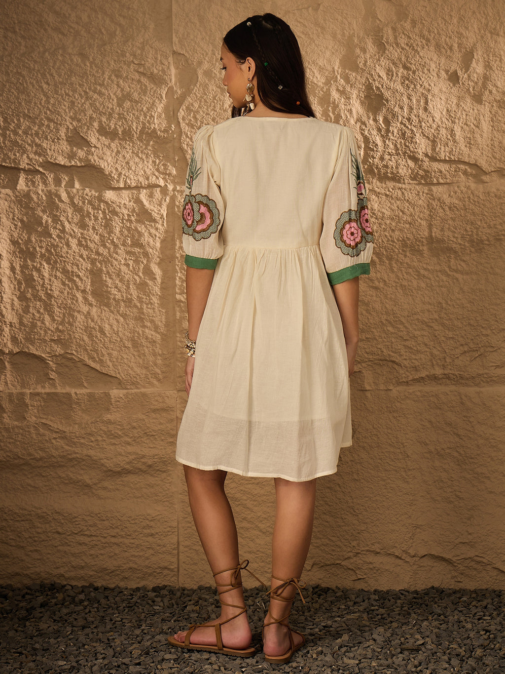 Multi Emb Pure Cotton Fit & Flare Dress