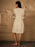Multi Emb Pure Cotton Fit & Flare Dress