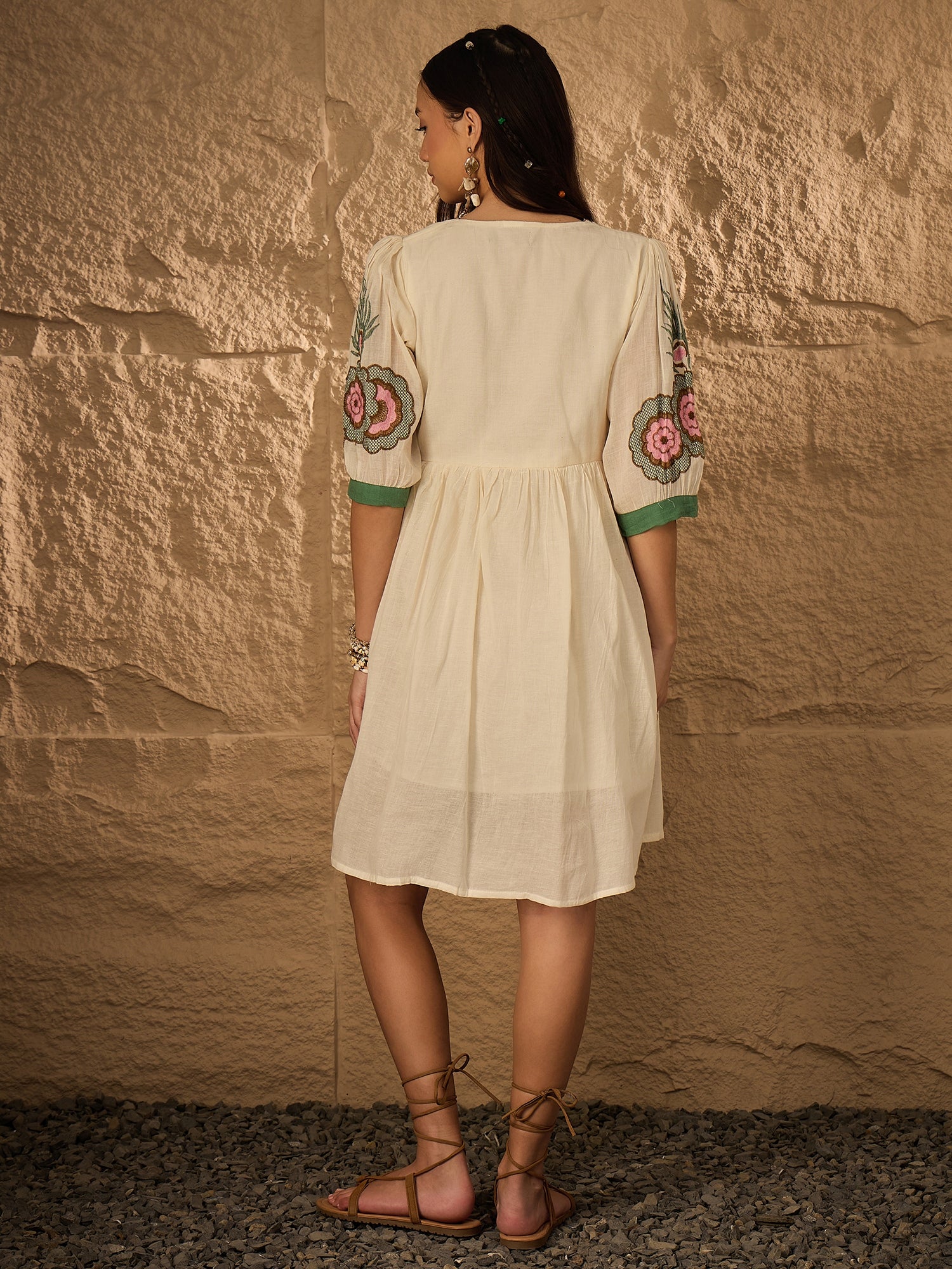 Multi Emb Pure Cotton Fit & Flare Dress
