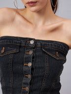 Black Crop Tube Denim Top