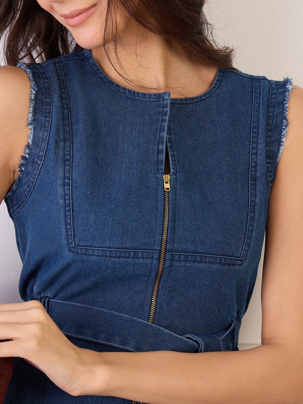 Denim Front Zipper Dress