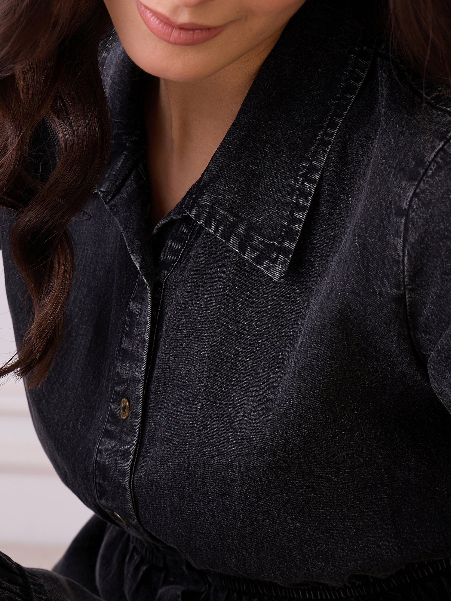 DENIM COLLAR NECK TIERED DRESS