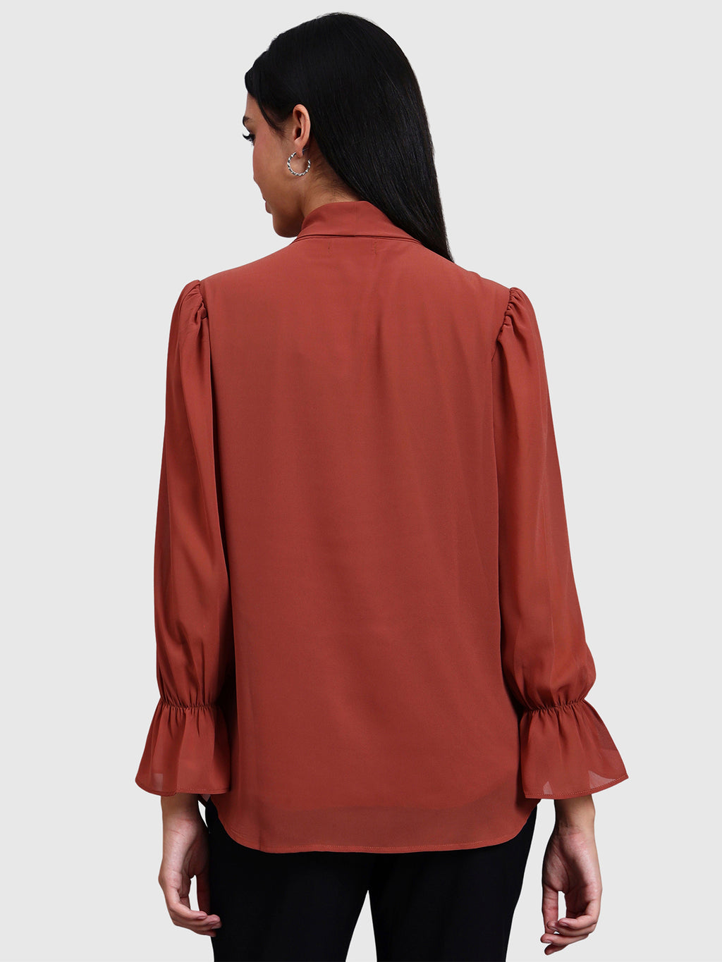 Brown Georgette Tie Up Tops
