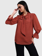 Brown Georgette Tie Up Tops