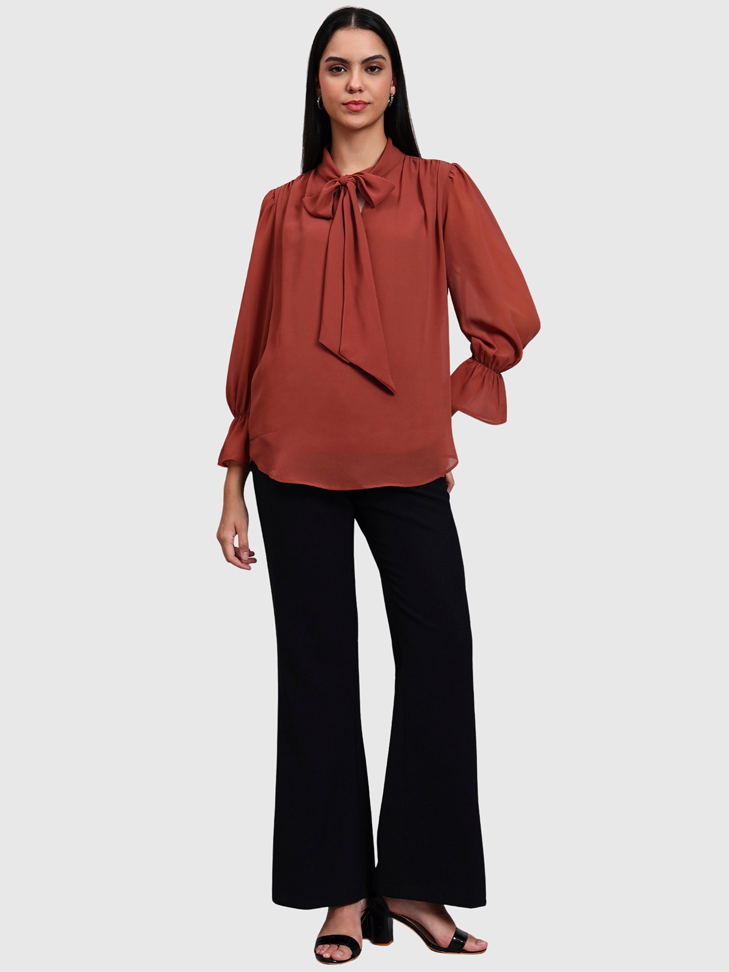 Brown Georgette Tie Up Tops
