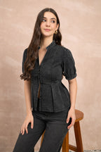 Denim Blouson Top