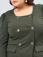 Olive Front Button Blazer Top With Pants