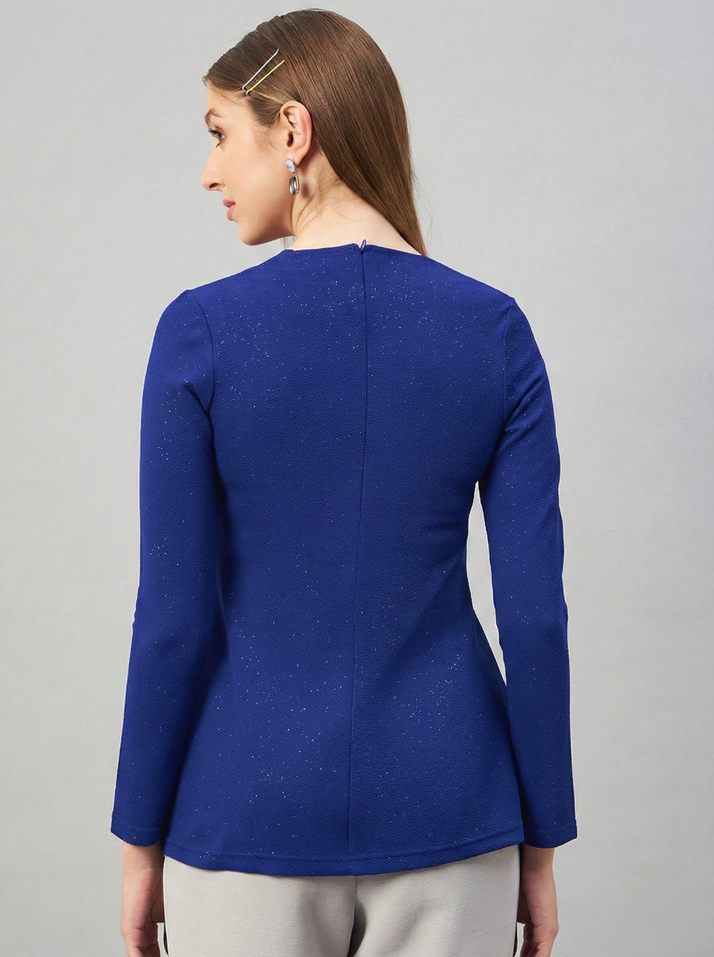 Royal Blue  Glitter Square Neck  Peplum Top