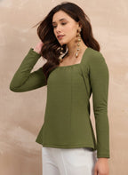 Olive Square Neck  Peplum Top