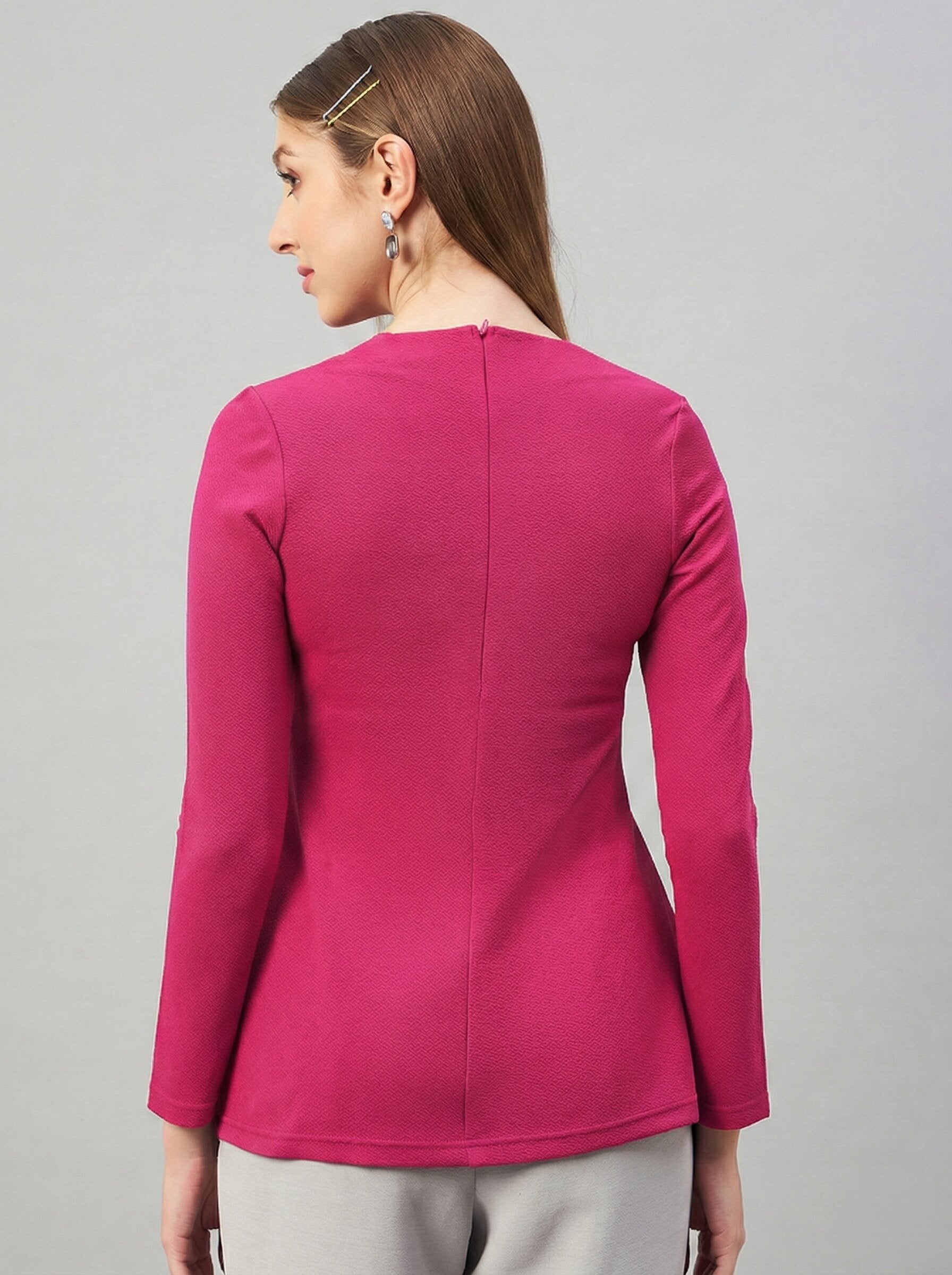 Fuchsia Pink  Square Neck  Peplum Top