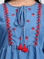Light Blue Denim Embroidered Dress