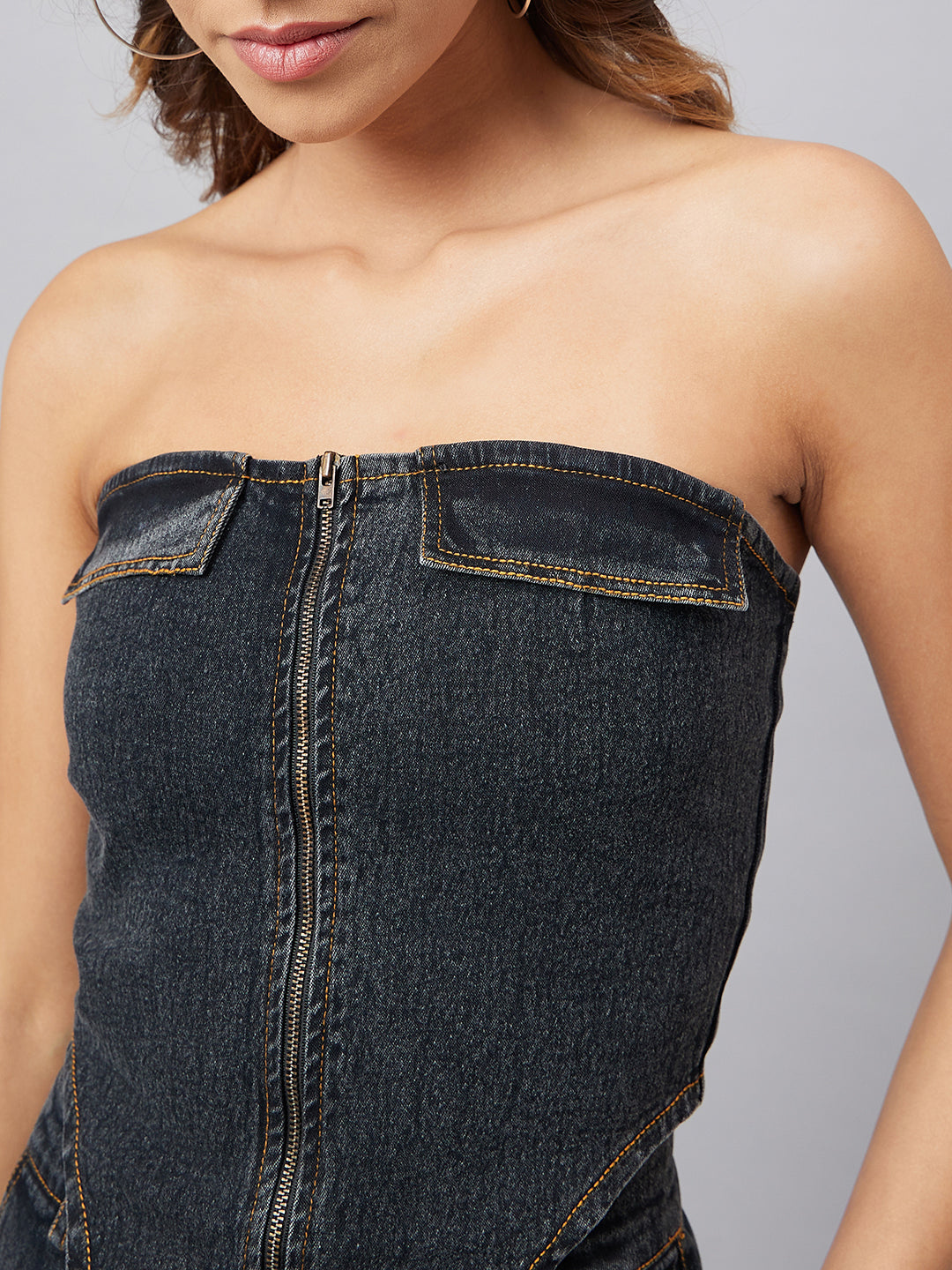 Black Front Zip Tube Top