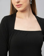 Black Glitter  Square Neck  Peplum Top