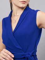 Royal Blue V Neck Sleeveless Wrap Top