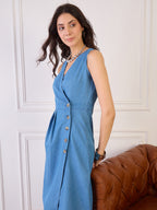 Denim Wrap Button Detail Dress