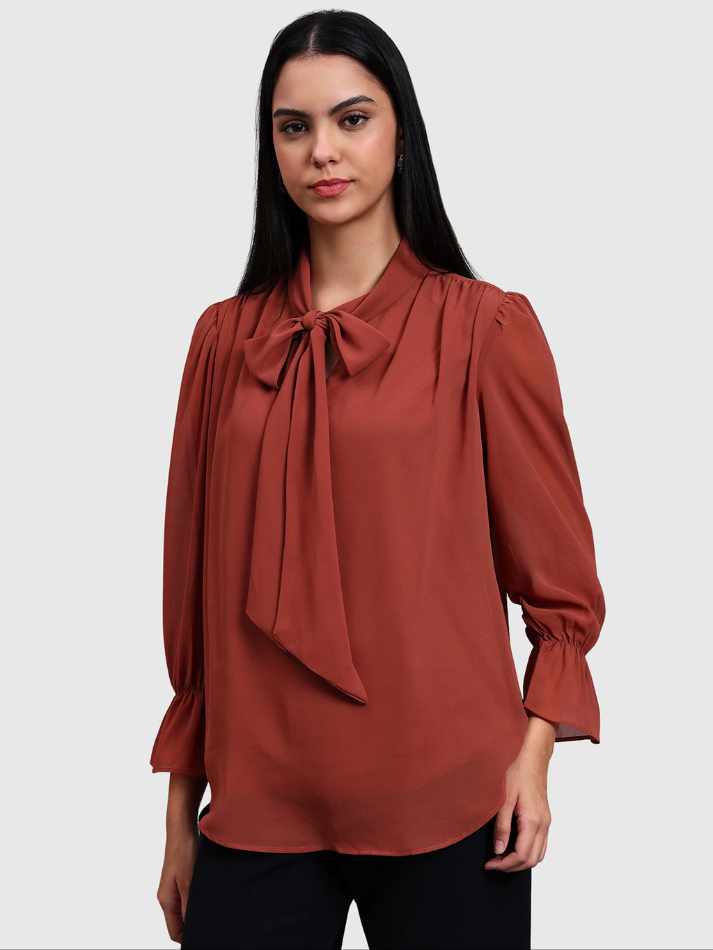 Brown Georgette Tie Up Tops