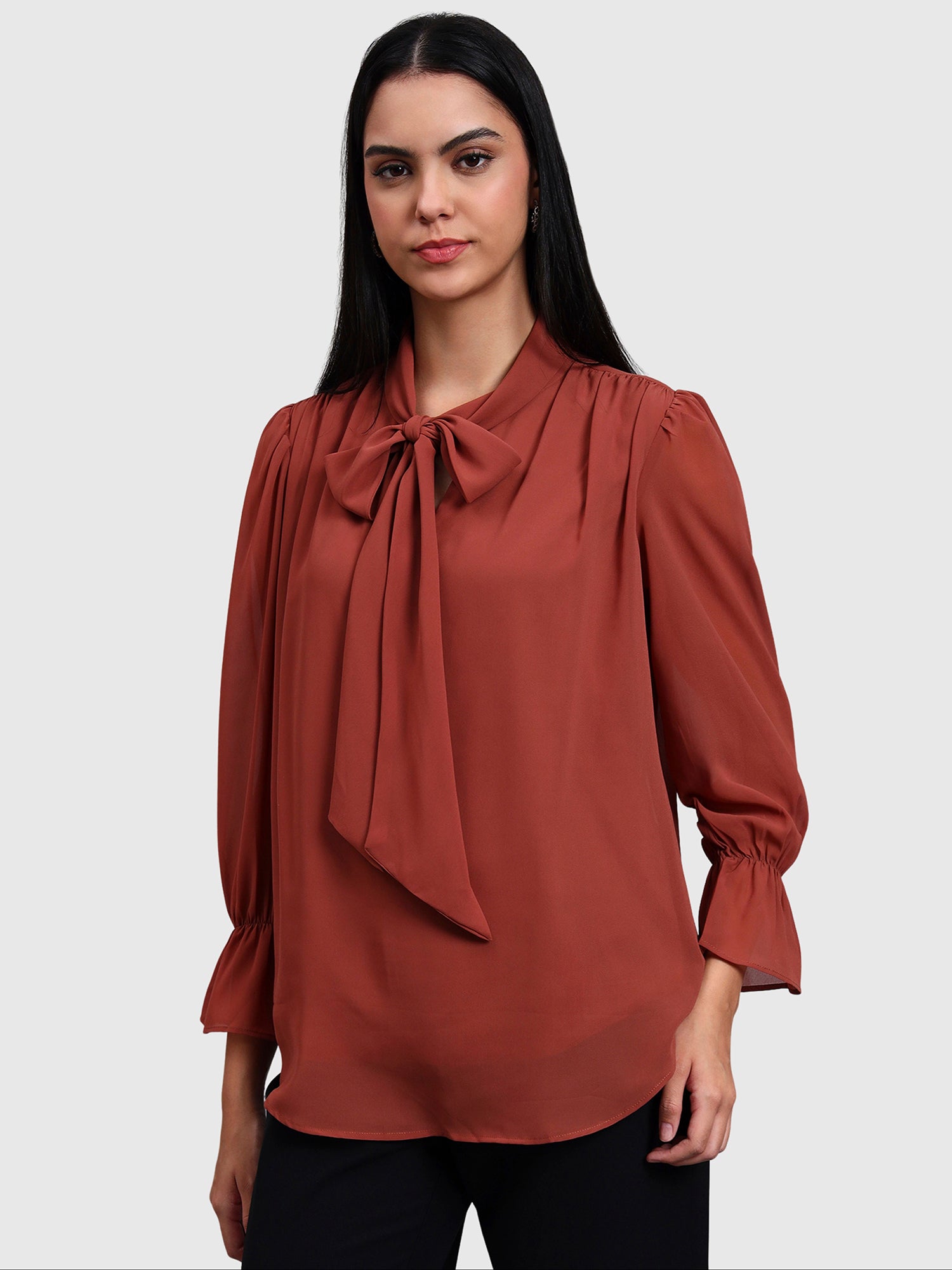Brown Georgette Tie Up Tops
