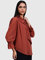 Brown Georgette Tie Up Tops