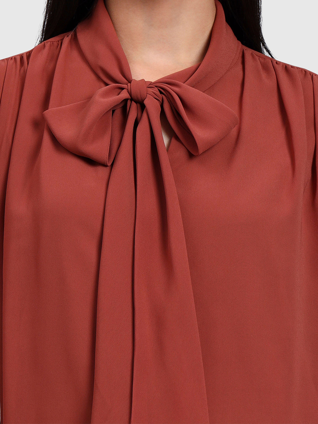 Brown Georgette Tie Up Tops