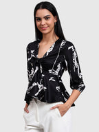 Black V Neck Printed Top