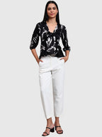 Black V Neck Printed Top