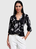 Black V Neck Printed Top
